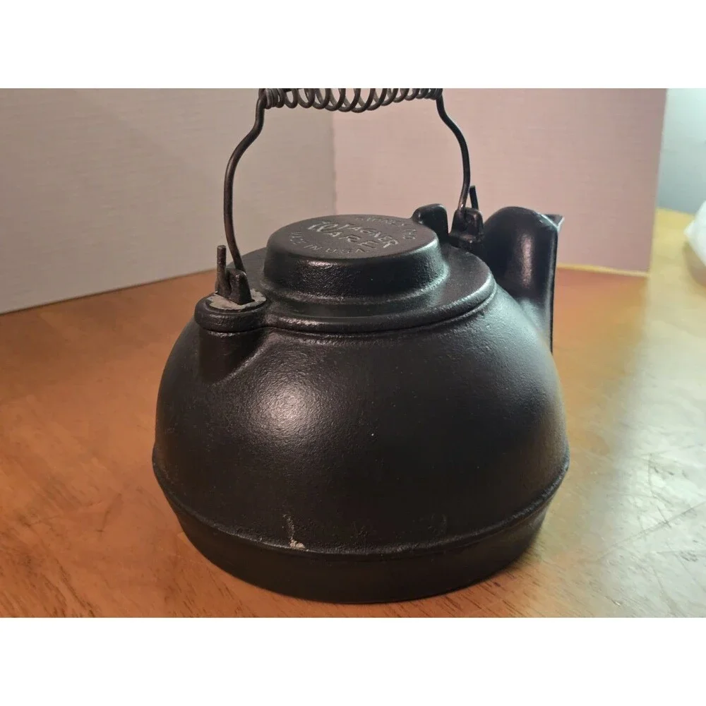 Vintage Wagner Ware Sidney O Cast Iron Tea Kettle Swivel Lid Coil Handle Clean